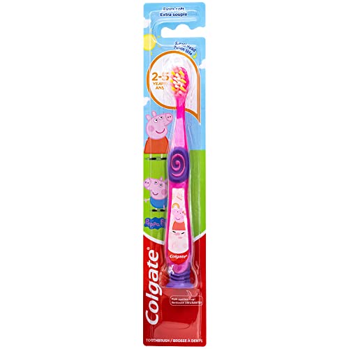 Colgate Kids Toothbrush, Peppa Pig Characters, with Suction Cup for Little Children Ages 2+, Extra Soft (Colors Vary) - Pack of 6