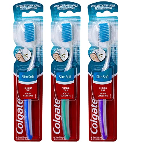 Colgate Slim Soft Ultra Compact Toothbrush, Extra Soft (Colors Vary) - Pack of 3