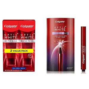 colgate optic white overnight teeth whitening pen and optic white renewal teeth whitening toothpaste, high impact white – 3 ounce (2 pack)|