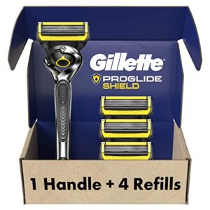 gillette proglide shield razor for men, 1 gillette razor, 4 razor blade refills, shields against skin irritation