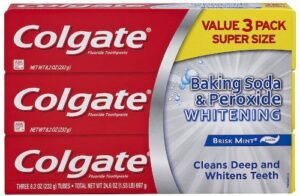 colgate baking soda and peroxide whitening toothpaste, brisk mint, 8.2 ounce (pack of 3)