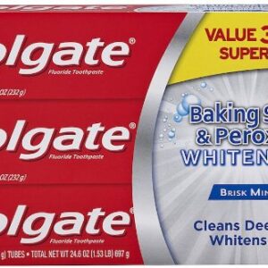Colgate Baking Soda and Peroxide Whitening Toothpaste, Brisk Mint, 8.2 Ounce (Pack of 3)