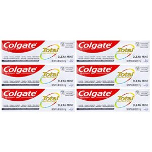 colgate total toothpaste, clean mint, travel size 0.88 oz (24.9g) – pack of 6