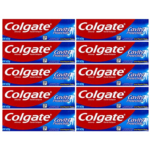 Colgate Cavity Protection Toothpaste, Creat Regular Flavor, Travel Size 1 oz (28g) - Pack of 10