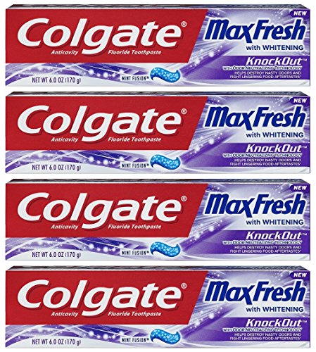 Colgate Max Fresh Toothpaste - KnockOut - With Odor Neutralizing Technology - Net Wt. 6 OZ (170 g) Per Tube - Pack of 4 Tubes