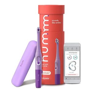 colgate hum smart battery toothbrush kit, sonic toothbrush with travel case, purple