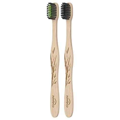 Colgate Charcoal Bamboo Toothbrushes, Eco Friendly Natural Bamboo Handle, Soft, 4 Count