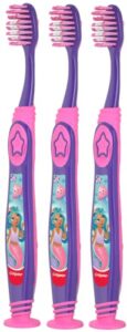 colgate mermaid toothbrush with suction cup for children 5+ years old, extra soft (colors vary) – pack of 3