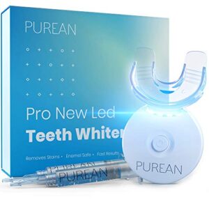 purean teeth whitening kit with led light – 2 syringes of 5ml professional 35% carbamide peroxide tooth whitener gel – bright white smile set with mouth tray
