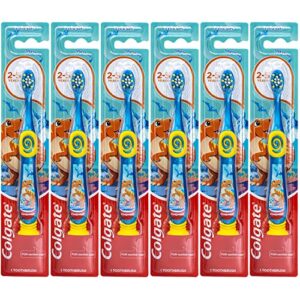 colgate dinosaur toothbrush for children with suction cup, kids 2-5 years old, extra soft – pack of 6