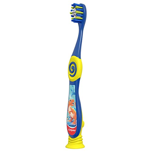 Colgate Dinosaur Toothbrush for Children with Suction Cup, Kids 2-5 Years Old, Extra Soft - Pack of 6