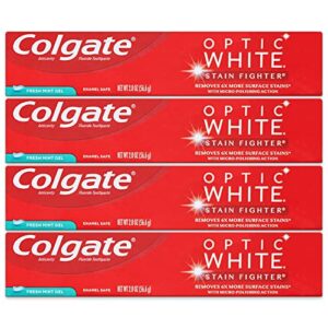 Colgate Optic White Toothpaste, Stain Fighter, Fresh Mint Gel, Travel Size 2.0 oz (56.6g) - Pack of 4