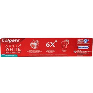 Colgate Optic White Toothpaste, Stain Fighter, Fresh Mint Gel, Travel Size 2.0 oz (56.6g) - Pack of 4