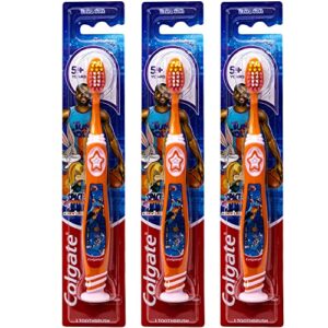 colgate space jam kids toothbrush, with suction cup, 5+ years, extra soft (colors vary) – pack of 3