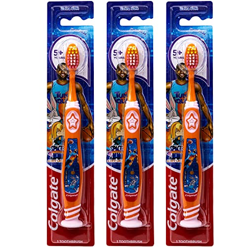 Colgate Space Jam Kids Toothbrush, with Suction Cup, 5+ Years, Extra Soft (Colors Vary) - Pack of 3