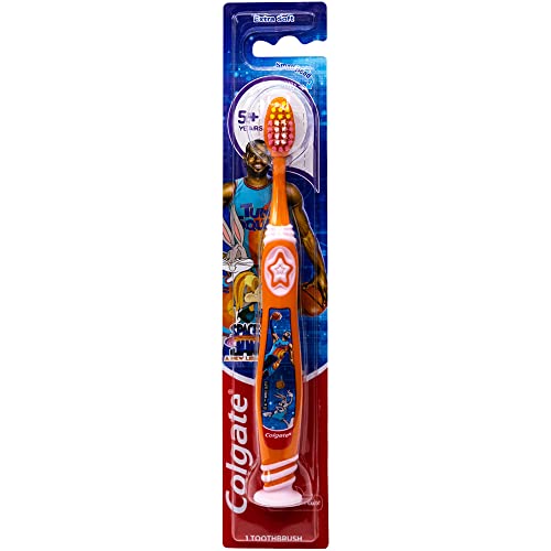 Colgate Space Jam Kids Toothbrush, with Suction Cup, 5+ Years, Extra Soft (Colors Vary) - Pack of 3