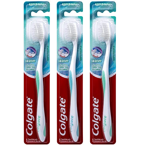 Colgate Wave Sensitive Toothbrush, Compact, Soft (Colors Vary) - Pack of 3