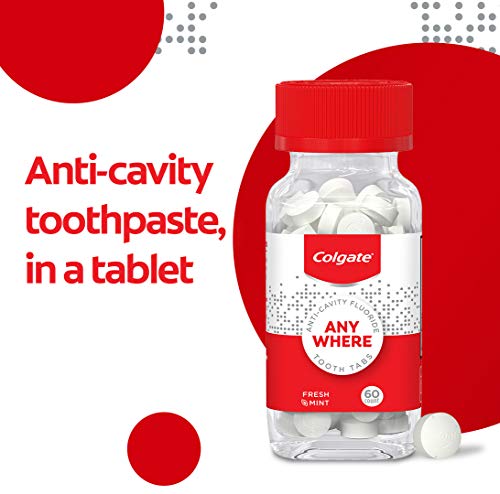 Colgate Anywhere Travel Toothpaste Tablets with Fluoride, Eco Friendly & Plastic Free Glass Jar, Fresh Mint - 60 count