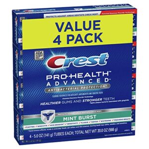 crest pro-health advanced antibacterial protection toothpaste, mint burst, 5 oz (pack of 4)