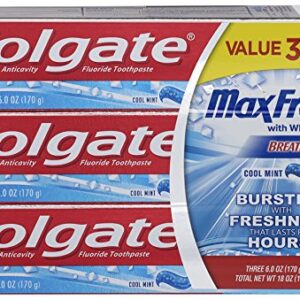 Colgate Max Fresh Toothpaste With Mini Breath Strips, Cool Mint, 6 Ounce (Pack of 3)