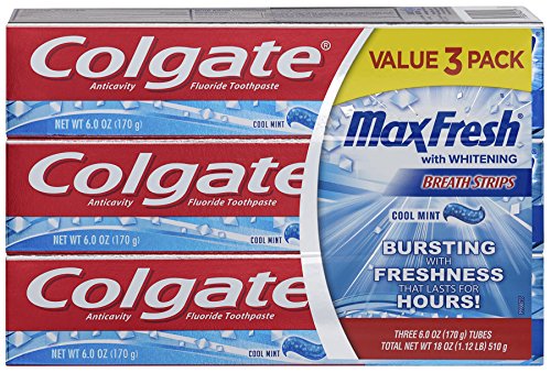 Colgate Max Fresh Toothpaste With Mini Breath Strips, Cool Mint, 6 Ounce (Pack of 3)