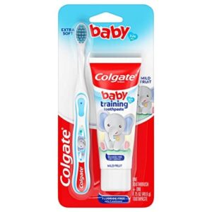 colgate baby training toothpaste and toothbrush kit, mild fruit flavor set for ages 3-24 months