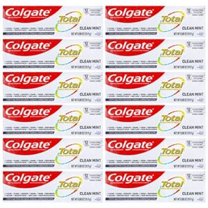 Colgate Total Toothpaste, Clean Mint, Travel Size 0.88 oz (24.9g) - Pack of 12