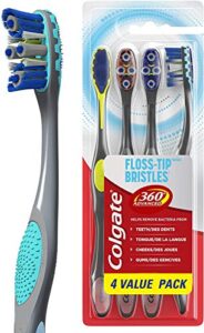 colgate 360 advanced floss tip toothbrush, soft toothbrush for adults, 4 pack
