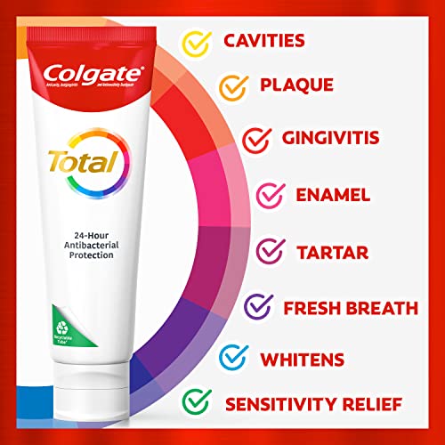 Colgate Total Whitening Toothpaste, 10 Benefits, No Trade-Offs, Freshens Breath, Whitens Teeth and Provides Sensitivity Relief, Mint Flavor, 4 Pack, 5.1 Oz Tubes