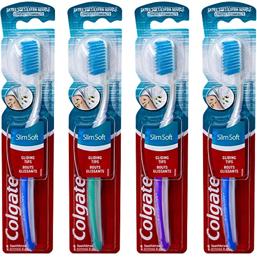 Colgate Slim Soft Ultra Compact Toothbrush, Extra Soft (Colors Vary) - Pack of 4