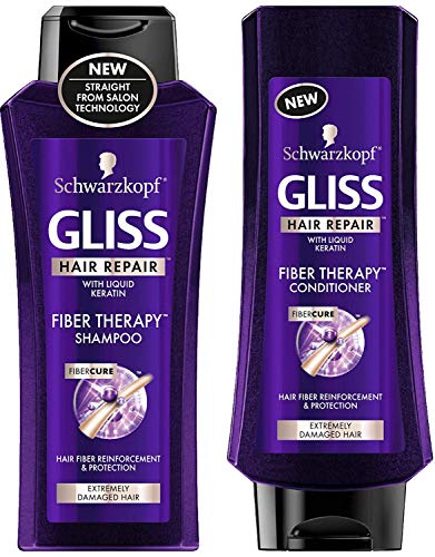 Schwarzkopf Gliss Hair Repair - Fiber Therapy For Extremely Damaged Hair - Shampoo & Conditioner Set - Net Wt. 13.6 FL OZ (400 mL) Per Bottle - One Set