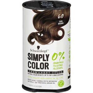 schwarzkopf simply color permanent hair color, 6.0 cool brown