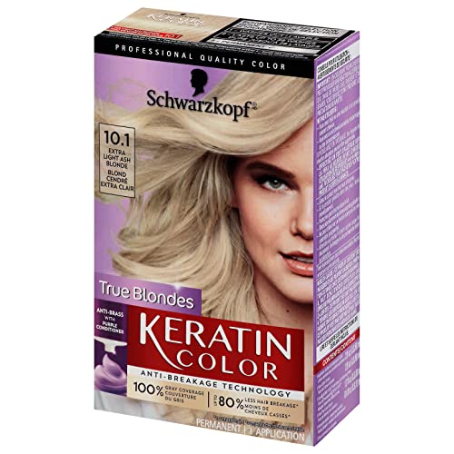 Schwarzkopf Keratin Color Permanent Hair Color Cream, 10.1 Extra Light Ash Blonde, 1 Kit