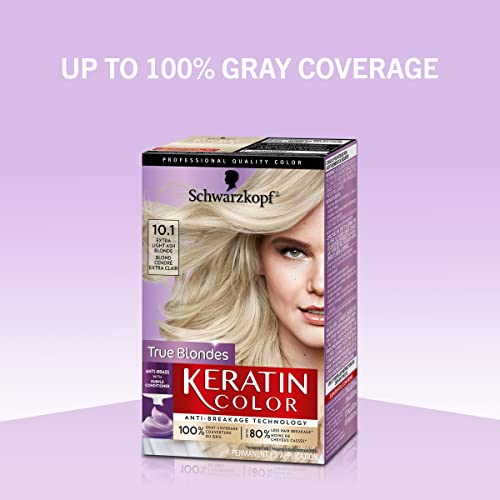 Schwarzkopf Keratin Color Permanent Hair Color Cream, 10.1 Extra Light Ash Blonde, 1 Kit