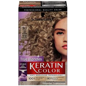 Schwarzkopf Keratin Color Permanent Hair Color Cream, 9.1 Light Ash Blonde, 1 Kit