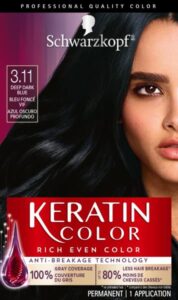 schwarzkopf keratin color permanent hair color cream, 3.11 deep dark blue