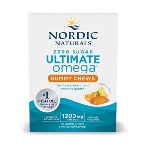 nordic naturals zero sugar ultimate omega gummy chews, tropical fruit, 54 gummies, supports heart, brain, and immune health, non-gmo, vegetarian, 27 servings