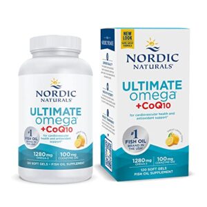 nordic naturals ultimate omega + coq10, lemon – 120 soft gels – 1280 mg omega-3 + 100 mg coq10 – heart health, cellular energy, antioxidant support – non-gmo – 60 servings