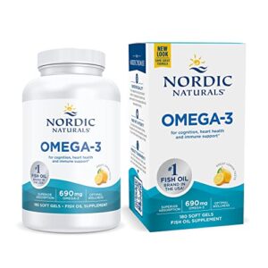 nordic naturals omega-3, lemon flavor – 180 soft gels – 690 mg omega-3 – fish oil – epa & dha – immune support, brain & heart health, optimal wellness – non-gmo – 90 servings