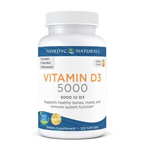 nordic naturals vitamin d3 5000, orange – 120 mini soft gels – 5000 iu vitamin d3 – supports healthy bones, mood & immune system function – non-gmo – 120 servings