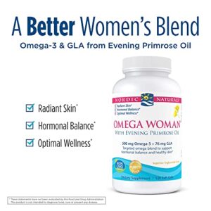 Nordic Naturals Omega Woman, Lemon - 120 Soft Gels - 500 mg Omega-3 + 800 mg Evening Primrose Oil - Healthy Skin, Hormonal Balance, Optimal Wellness - Non-GMO - 60 Servings