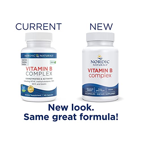 Nordic Naturals Vitamin B Complex - 45 Capsules - Thiamine, Riboflavin, Niacin, Vitamin B6 & B12, Folate, Biotin, Pantothenic Acid - Heart & Brain Health, Energy, Metabolism - Non-GMO - 45 Servings