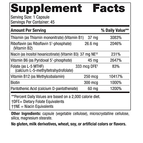 Nordic Naturals Vitamin B Complex - 45 Capsules - Thiamine, Riboflavin, Niacin, Vitamin B6 & B12, Folate, Biotin, Pantothenic Acid - Heart & Brain Health, Energy, Metabolism - Non-GMO - 45 Servings