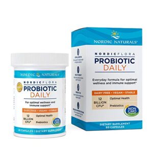 nordic naturals nordic flora probiotic daily – 60 capsules – 4 probiotic strains with 12 billion cultures – optimal wellness, immune support, digestive health – non-gmo, vegan – 30 servings