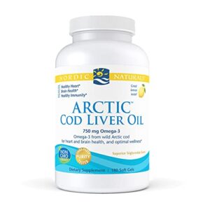nordic naturals arctic cod liver oil, lemon – 180 soft gels – 750 mg total omega-3s with epa & dha – heart & brain health, healthy immunity, overall wellness – non-gmo – 60 servings