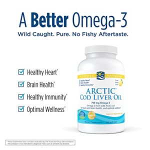 Nordic Naturals Arctic Cod Liver Oil, Lemon - 180 Soft Gels - 750 mg Total Omega-3s with EPA & DHA - Heart & Brain Health, Healthy Immunity, Overall Wellness - Non-GMO - 60 Servings