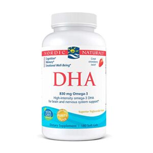 nordic naturals dha, strawberry – 180 soft gels – 830 mg omega-3 – high-intensity dha formula for brain & nervous system support – non-gmo – 90 servings