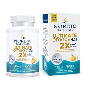 nordic naturals ultimate omega 2x mini d3, lemon flavor – 60 mini soft gels – 1120 mg omega-3 + 1000 iu vitamin d3 – omega-3 fish oil – epa & dha – promotes brain & heart health – 30 servings