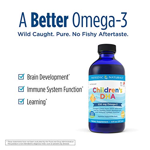 Nordic Naturals Children’s DHA, Strawberry - 8 oz for Kids - 530 mg Omega-3 with EPA & DHA - Brain Development & Function - Non-GMO - 96 Servings