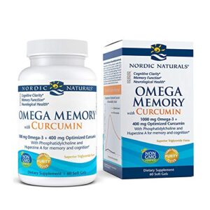 nordic naturals omega memory with curcumin, lemon – 60 soft gels – 1000 mg omega-3 + 400 mg optimized curcumin – memory, cognition – contains phosphatidylcholine & huperzine a – non-gmo – 30 servings